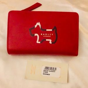 Radley London Radley Scottie Shadow Stripe Red Leather Bifold Wallet BRAND NEW!